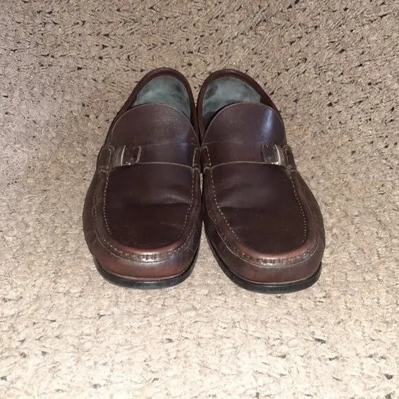 SALVATORE FERRAGAMO- Brown Leather Loafer Moccasins-Sz 10.5-2E Wide-Excellent