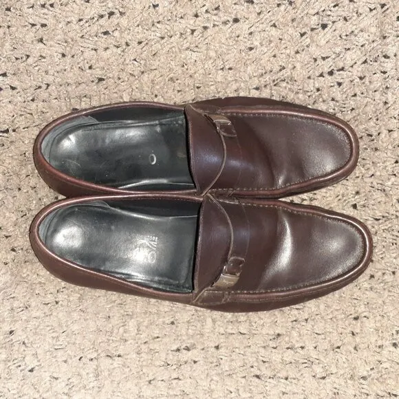 SALVATORE FERRAGAMO- Brown Leather Loafer Moccasins-Sz 10.5-2E Wide-Excellent