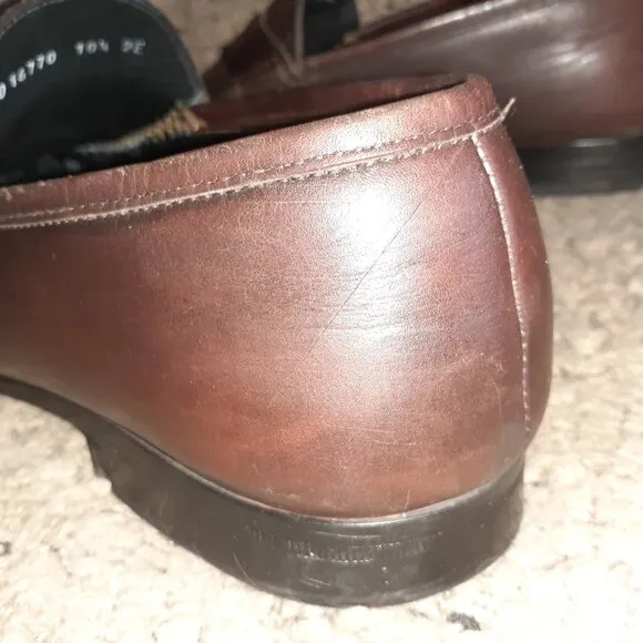 SALVATORE FERRAGAMO- Brown Leather Loafer Moccasins-Sz 10.5-2E Wide-Excellent
