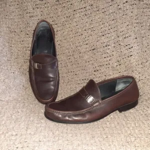 SALVATORE FERRAGAMO- Brown Leather Loafer Moccasins-Sz 10.5-2E Wide-Excellent