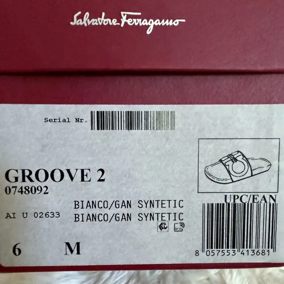Salvatore Ferragamo Groove 2 White Slides Men Size 6 Brand new 100% Authentic