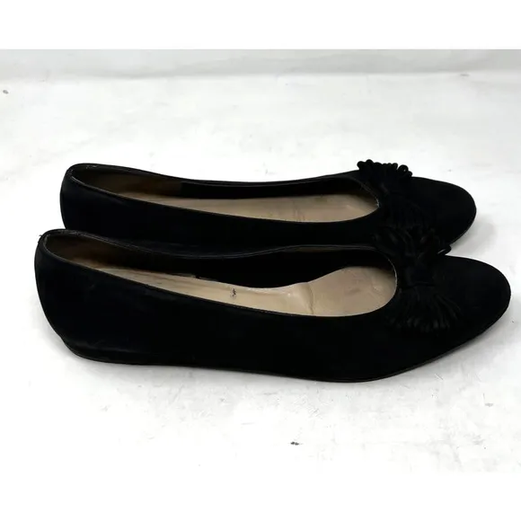 Salvatore‎ Ferragamo Italy Nabuck Calf Ballet Suede Flats Black Size 10 A2