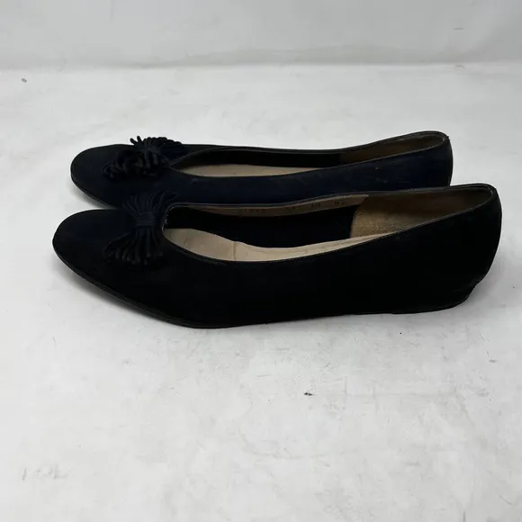 Salvatore‎ Ferragamo Italy Nabuck Calf Ballet Suede Flats Black Size 10 A2