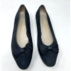 Salvatore‎ Ferragamo Italy Nabuck Calf Ballet Suede Flats Black Size 10 A2