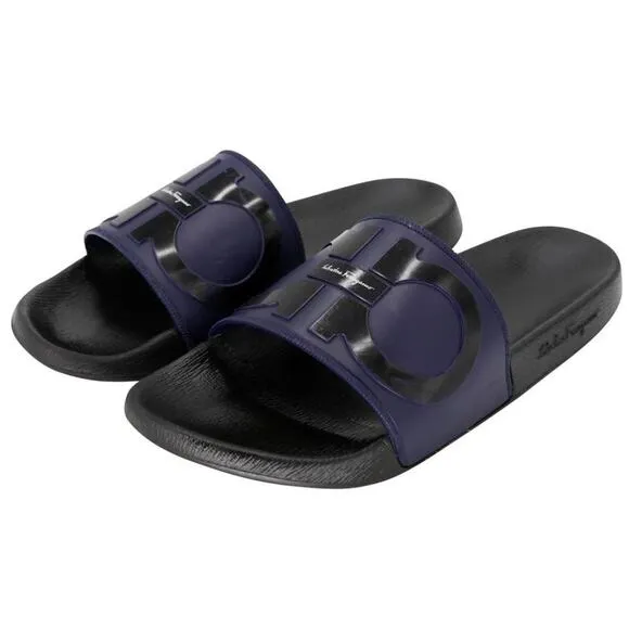 Salvatore Ferragamo Men's Gancini Logo Rubber Slide On Sandals SF-S0401P-0006