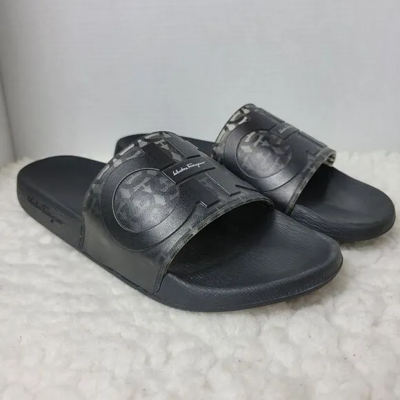 Salvatore Ferragamo Groove 6 Men's  Sandals Size 10M Rubber Gancini Logo  Slides