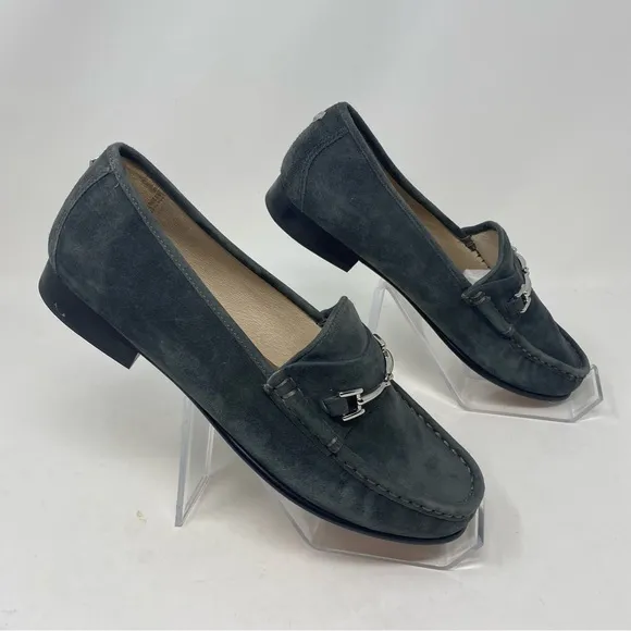 Sam Edelman Dark Grey Talia Horse Bite Buckle Suede Loafers Slip Ons Sz 7