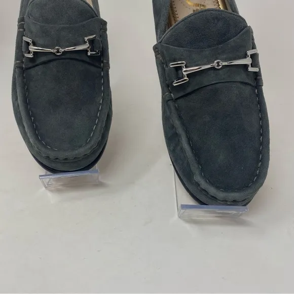 Sam Edelman Dark Grey Talia Horse Bite Buckle Suede Loafers Slip Ons Sz 7