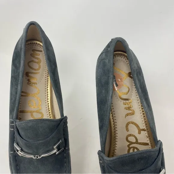Sam Edelman Dark Grey Talia Horse Bite Buckle Suede Loafers Slip Ons Sz 7