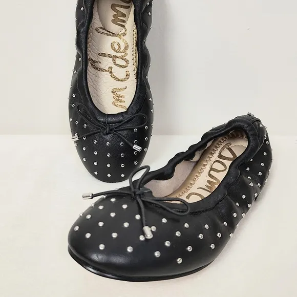 Sam Edelman Fiona Girl's Shoes 13M Mini Black Leather Ballet Flats Studs