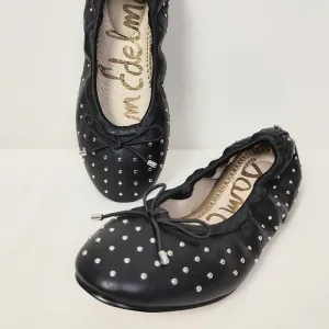 Sam Edelman Fiona Girl's Shoes 13M Mini Black Leather Ballet Flats Studs