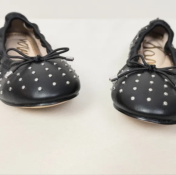 Sam Edelman Fiona Girl's Shoes 13M Mini Black Leather Ballet Flats Studs