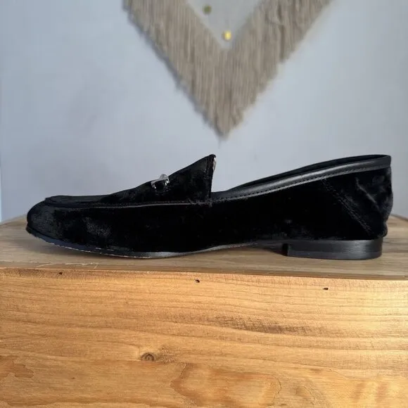 Sam Edelman Loraine Apron Toe Black Velvet Leather Lined Loafers Size 7.5