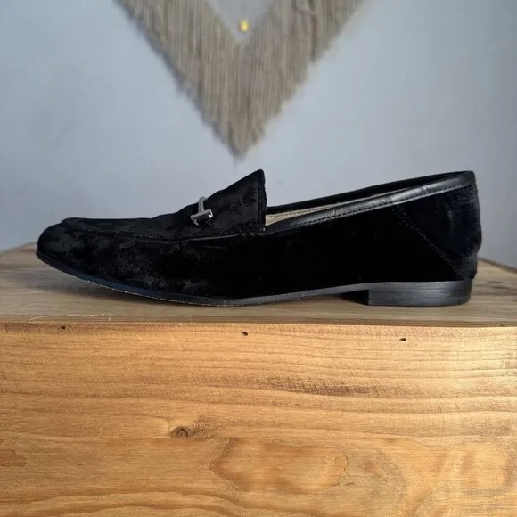 Sam Edelman Loraine Apron Toe Black Velvet Leather Lined Loafers Size 7.5