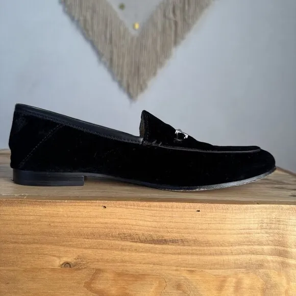 Sam Edelman Loraine Apron Toe Black Velvet Leather Lined Loafers Size 7.5