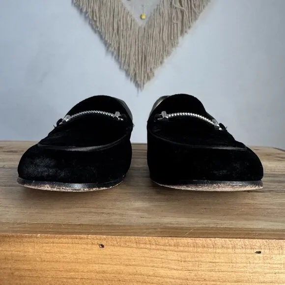 Sam Edelman Loraine Apron Toe Black Velvet Leather Lined Loafers Size 7.5