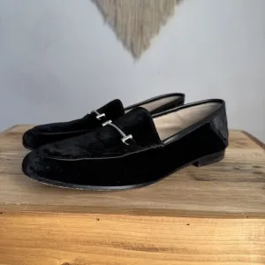 Sam Edelman Loraine Apron Toe Black Velvet Leather Lined Loafers Size 7.5