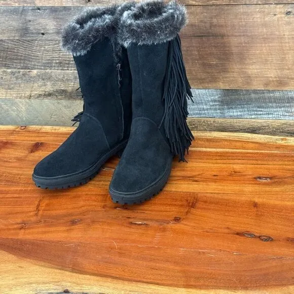 Sam Edelman Tilden Black fringe suede Winter &amp; Rain Boots NWOT sz 7.5