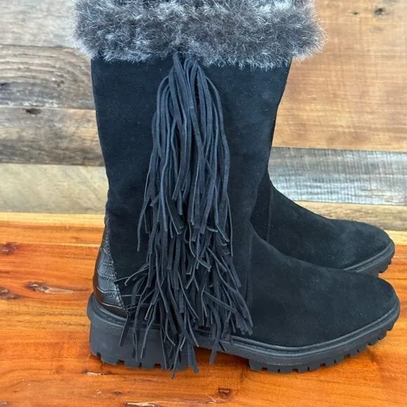 Sam Edelman Tilden Black fringe suede Winter &amp; Rain Boots NWOT sz 7.5