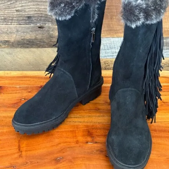 Sam Edelman Tilden Black fringe suede Winter &amp; Rain Boots NWOT sz 7.5