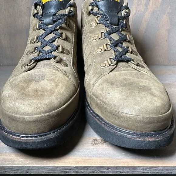 Samuel Hubbard Mens 10.5 Step Ahead Ankle Boots Green Brown Lace Quilted Leather