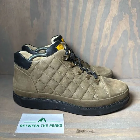 Samuel Hubbard Mens 10.5 Step Ahead Ankle Boots Green Brown Lace Quilted Leather