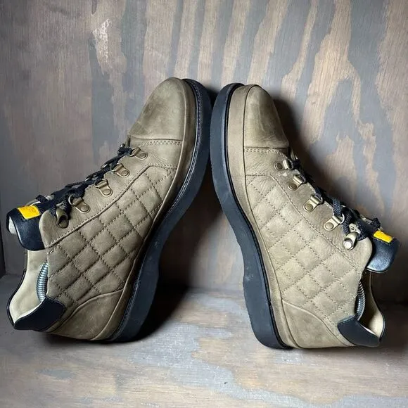 Samuel Hubbard Mens 10.5 Step Ahead Ankle Boots Green Brown Lace Quilted Leather
