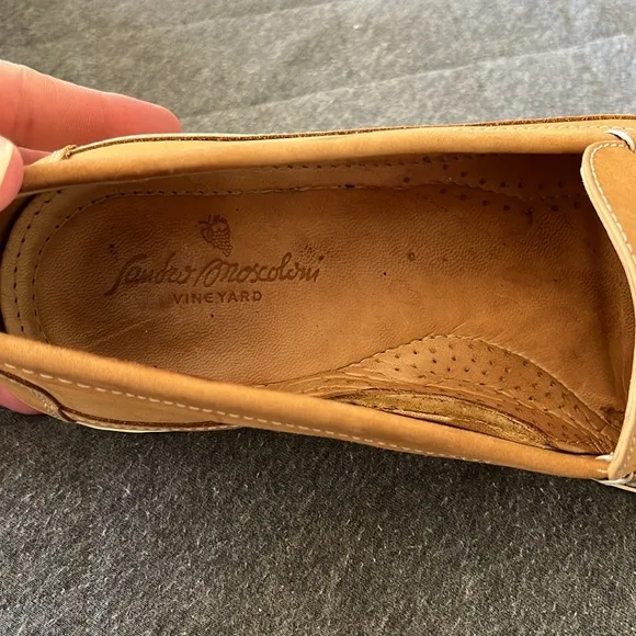 SANDRO MOSCOLONI VINEYARD Sz 10.5 Tan Italian Leather Loafers with Tassels