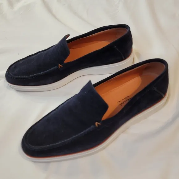 Santoni blue suede loafers
