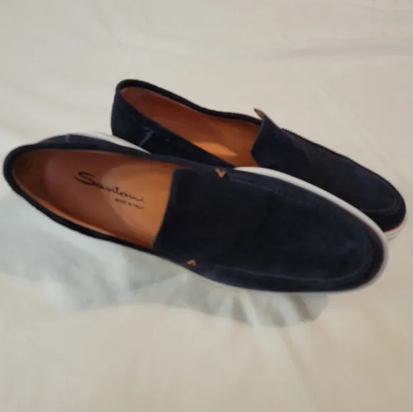 Santoni blue suede loafers