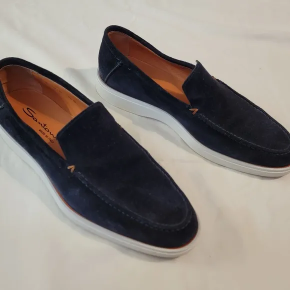Santoni blue suede loafers
