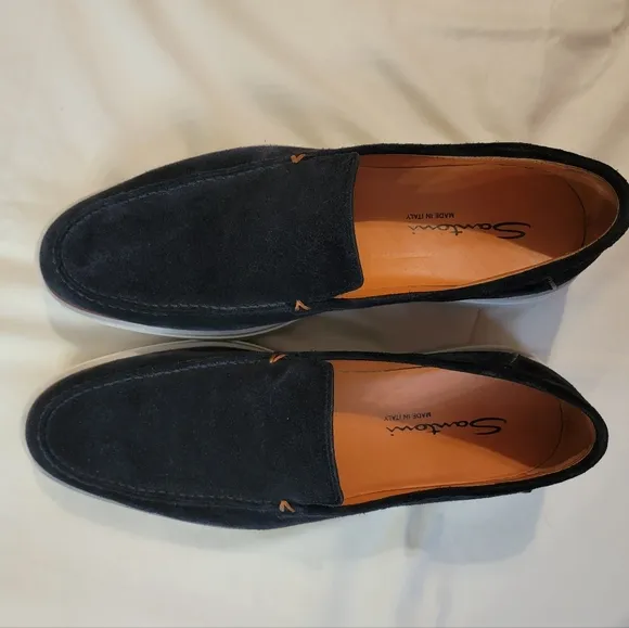 Santoni blue suede loafers