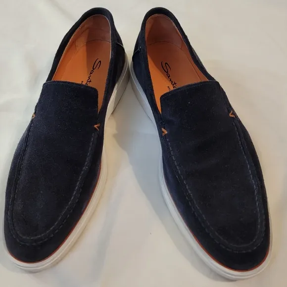 Santoni blue suede loafers