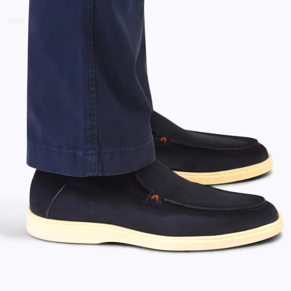 Santoni blue suede loafers