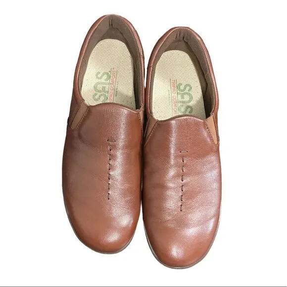 SAS Brown Leather Viva Soft Step Tripad Comfort Slip on Loafers Womans Size 8N