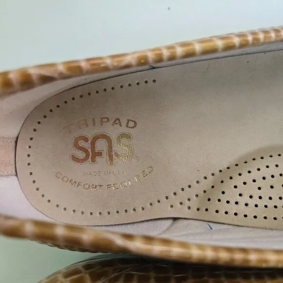 SAS Tripad Comfort Loafers Caramel Croc Embossed Leather Size 11.5N