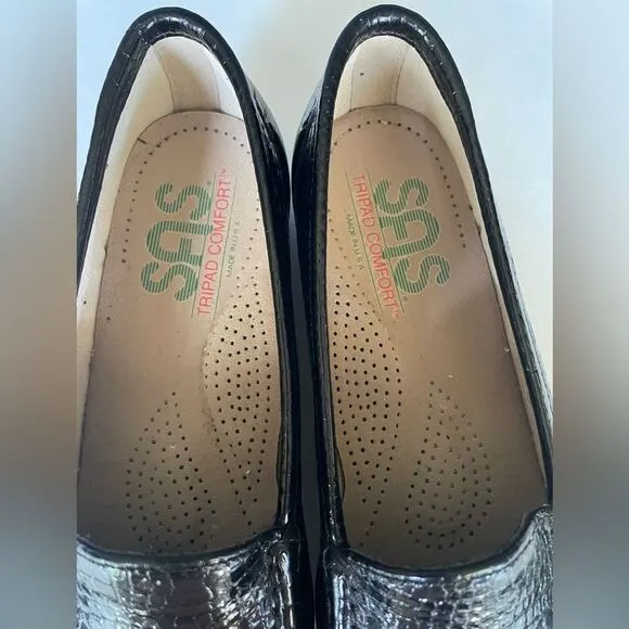 SAS Women’s Size 5 Shoes Alligator Black Tripad Comfort Footbed Loafers EUC