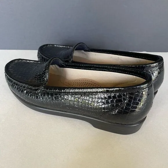 SAS Women’s Size 5 Shoes Alligator Black Tripad Comfort Footbed Loafers EUC