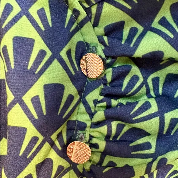 SAWYER Ruffle Neck Button Quarter Sleeve Pull On Shift Dress Green/Blue Sz M🧡