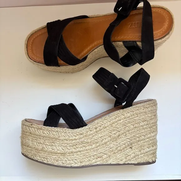 SCHUTZ Blisse Suede Wedge Sandals Espadrilles Sz 11B
