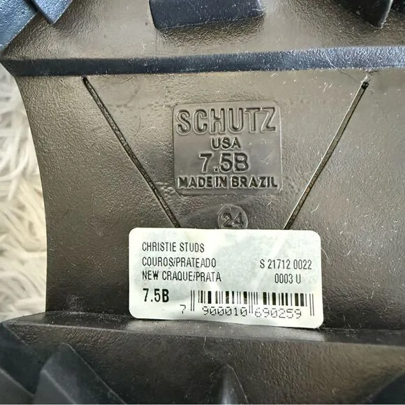 SCHUTZ Christie Studs Silver Cracked Leather Lug Sole Loafers Size 7.5