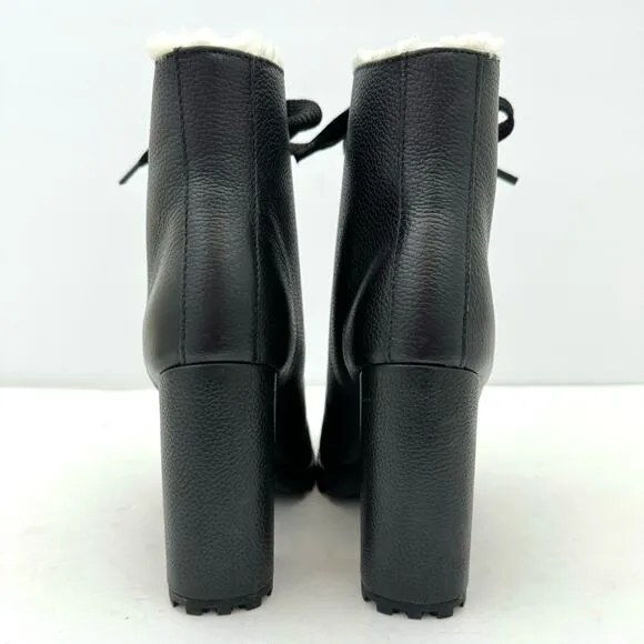 Schutz Zhara Black Leather Sherpa Lined Heeled Lace Up Boots Women's 8 NEW