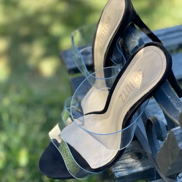 SCHUTZ🍁🍂Arielle Black patent leather transparent strap sandal Size 7.5 new