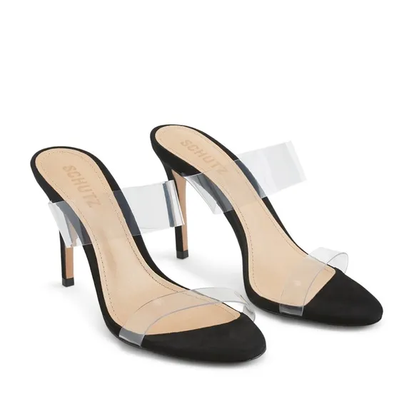 SCHUTZ🍁🍂Arielle Black patent leather transparent strap sandal Size 7.5 new