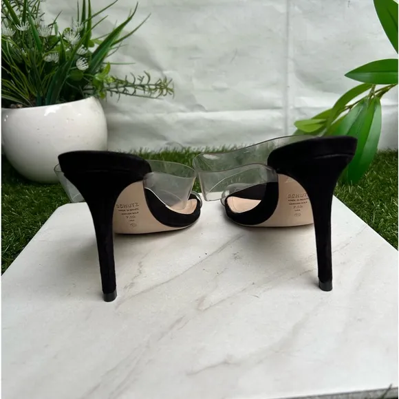 SCHUTZ🍁🍂Arielle Black patent leather transparent strap sandal Size 7.5 new