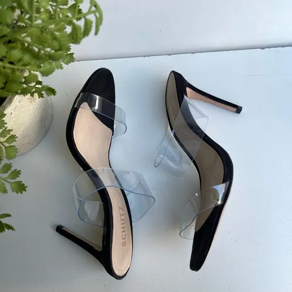 SCHUTZ🍁🍂Arielle Black patent leather transparent strap sandal Size 7.5 new