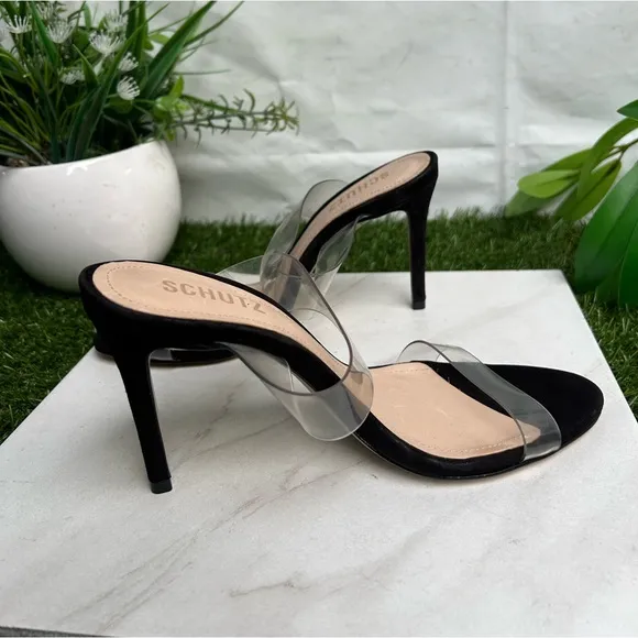 SCHUTZ🍁🍂Arielle Black patent leather transparent strap sandal Size 7.5 new
