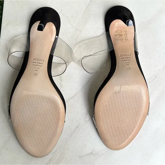 SCHUTZ🍁🍂Arielle Black patent leather transparent strap sandal Size 7.5 new