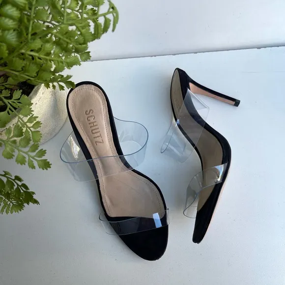SCHUTZ🍁🍂Arielle Black patent leather transparent strap sandal Size 7.5 new