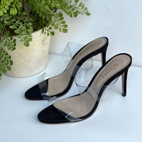 SCHUTZ🍁🍂Arielle Black patent leather transparent strap sandal Size 7.5 new